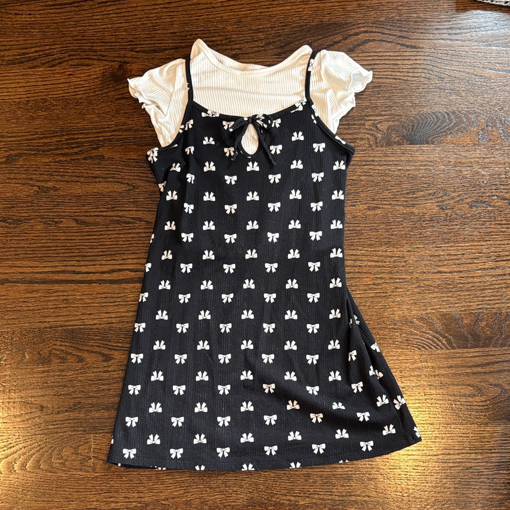 Charming Black and White Bow Kids Dress